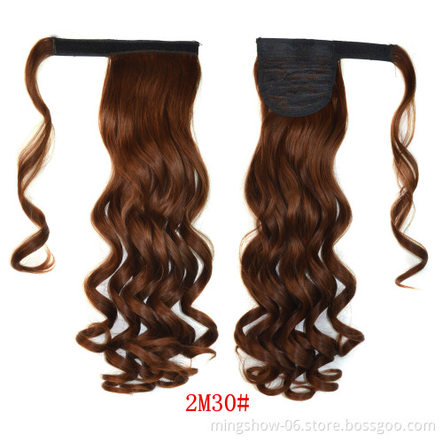 Long culry cambodian blonde elastic pony tail bands pony tail hair extension